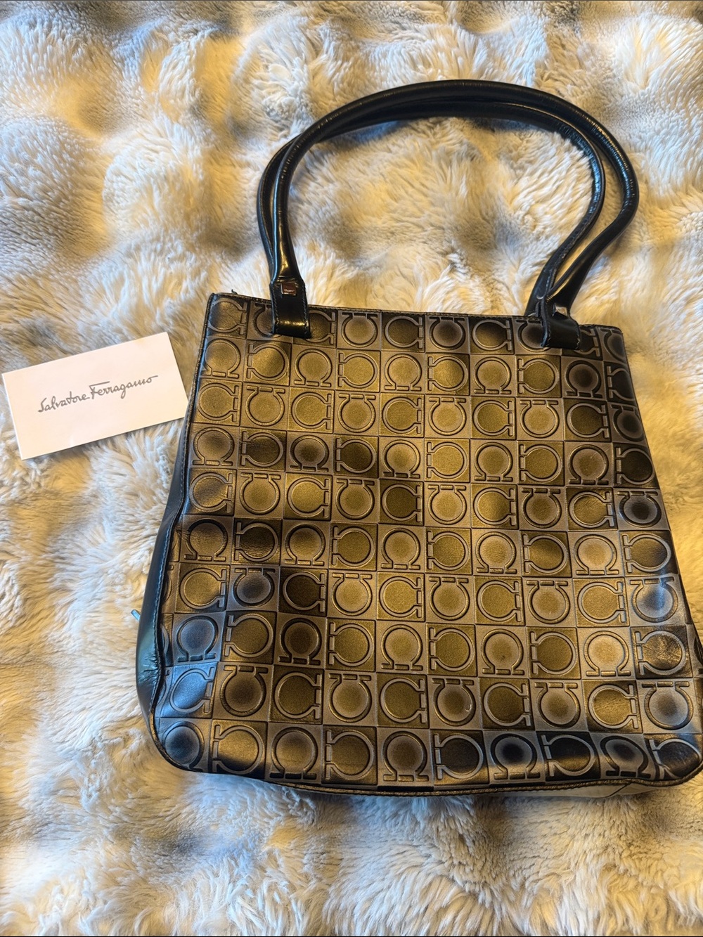 Salvatore Ferragamo Black Signature Pattern Shoulder Bag